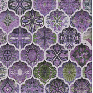 5x8 Plum Purple Ogee Polyester Area Rug Stain Resistant Indoor Outdoor Patio