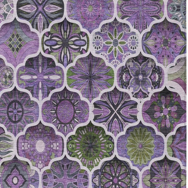 5x8 Plum Purple Ogee Polyester Area Rug Stain Resistant Indoor Outdoor Patio