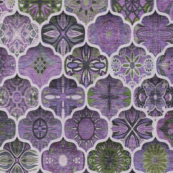 5x8 Plum Purple Ogee Polyester Area Rug Stain Resistant Indoor Outdoor Patio