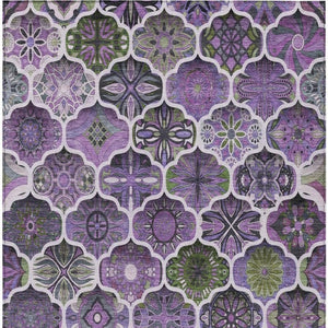 5x8 Plum Purple Ogee Polyester Area Rug Stain Resistant Indoor Outdoor Patio
