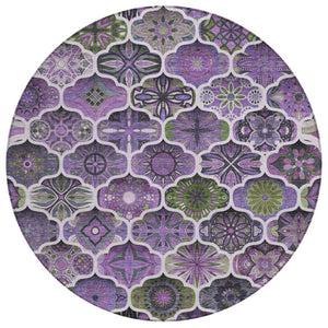 HomeRoots 8 Ft Round Ogee Polyester Area Rug Washable for Patio Porch Kitchen or Family Room 746238
