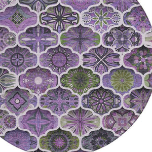 8 Ft Round Ogee Polyester Area Rug Washable for Patio Porch Kitchen or Family Room