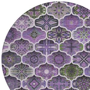 8 Ft Round Ogee Polyester Area Rug Washable for Patio Porch Kitchen or Family Room