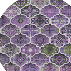8 Ft Round Ogee Polyester Area Rug Washable for Patio Porch Kitchen or Family Room