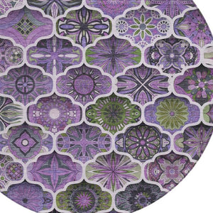 8 Ft Round Ogee Polyester Area Rug Washable for Patio Porch Kitchen or Family Room