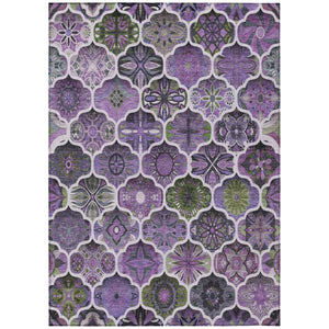HomeRoots 8x10 Plum Purple Ogee Polyester Area Rug Washable Stain Resistant Indoor Outdoor 746239
