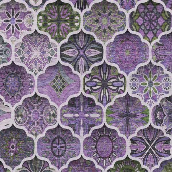 8x10 Plum Purple Ogee Polyester Area Rug Washable Stain Resistant Indoor Outdoor