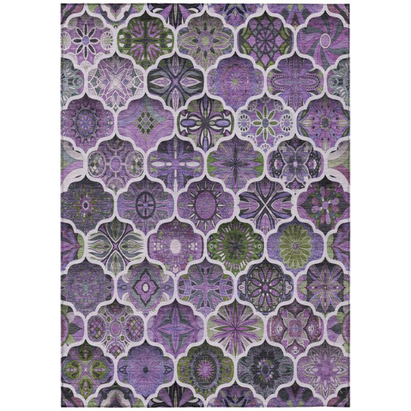 HomeRoots 9x12 Plum Purple Ogee Polyester Area Rug Washable Stain Resistant Indoor Outdoor 746240