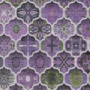 9x12 Plum Purple Ogee Polyester Area Rug Washable Stain Resistant Indoor Outdoor