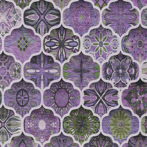 9x12 Plum Purple Ogee Polyester Area Rug Washable Stain Resistant Indoor Outdoor