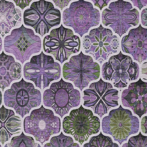 9x12 Plum Purple Ogee Polyester Area Rug Washable Stain Resistant Indoor Outdoor