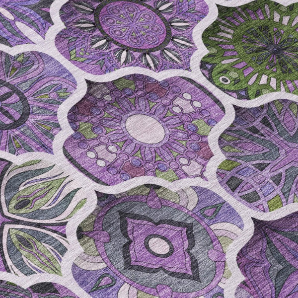 9x12 Plum Purple Ogee Polyester Area Rug Washable Stain Resistant Indoor Outdoor