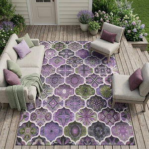 10 X 14 Plum Purple Ogee Polyester Area Rug Stain Resistant for Patio or Living Room