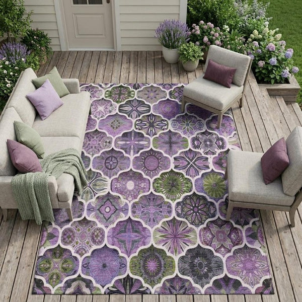10 X 14 Plum Purple Ogee Polyester Area Rug Stain Resistant for Patio or Living Room