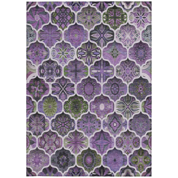 10 X 14 Plum Purple Ogee Polyester Area Rug Stain Resistant for Patio or Living Room