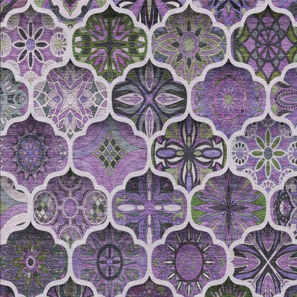 10 X 14 Plum Purple Ogee Polyester Area Rug Stain Resistant for Patio or Living Room