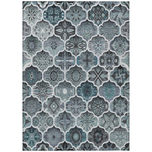 HomeRoots 5x8 Pewter Gray Ogee Polyester Area Rug Washable Stain Resistant Indoor Outdoor 746243