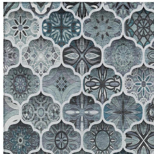 5x8 Pewter Gray Ogee Polyester Area Rug Washable Stain Resistant Indoor Outdoor