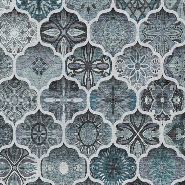 5x8 Pewter Gray Ogee Polyester Area Rug Washable Stain Resistant Indoor Outdoor