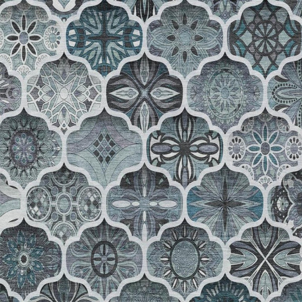 5x8 Pewter Gray Ogee Polyester Area Rug Washable Stain Resistant Indoor Outdoor