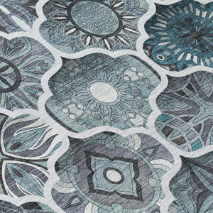 5x8 Pewter Gray Ogee Polyester Area Rug Washable Stain Resistant Indoor Outdoor