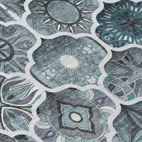 5x8 Pewter Gray Ogee Polyester Area Rug Washable Stain Resistant Indoor Outdoor