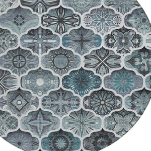 HomeRoots 8 Ft Round Ogee Polyester Area Rug Washable Pet Friendly Patio or Family Room 746244