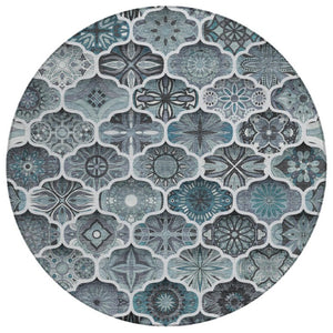 8 Ft Round Ogee Polyester Area Rug Washable Pet Friendly Patio or Family Room
