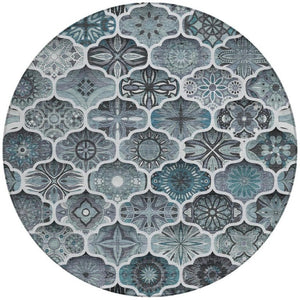 8 Ft Round Ogee Polyester Area Rug Washable Pet Friendly Patio or Family Room