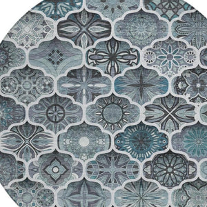 8 Ft Round Ogee Polyester Area Rug Washable Pet Friendly Patio or Family Room
