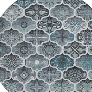8 Ft Round Ogee Polyester Area Rug Washable Pet Friendly Patio or Family Room