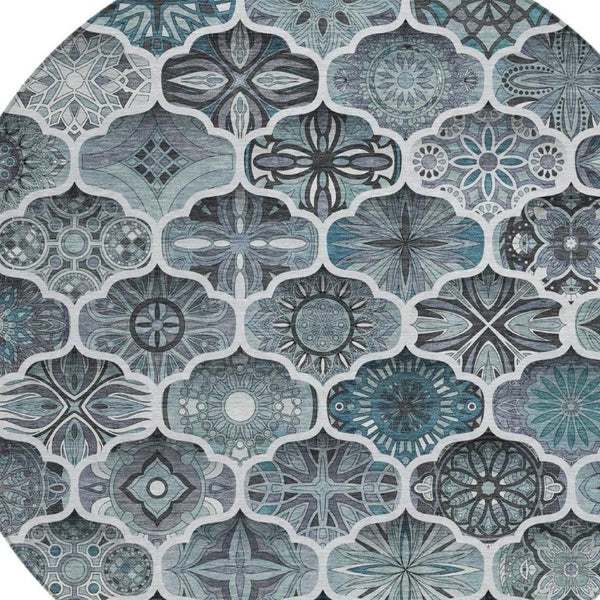 8 Ft Round Ogee Polyester Area Rug Washable Pet Friendly Patio or Family Room
