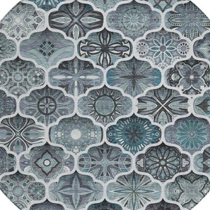 8 Ft Round Ogee Polyester Area Rug Washable Pet Friendly Patio or Family Room