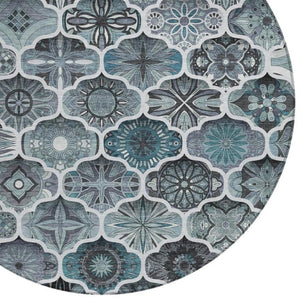 8 Ft Round Ogee Polyester Area Rug Washable Pet Friendly Patio or Family Room