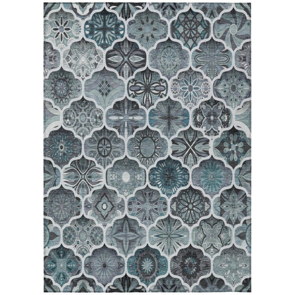 HomeRoots 8x10 Pewter Gray Ogee Polyester Area Rug Stain Resistant Indoor Outdoor Use 746245