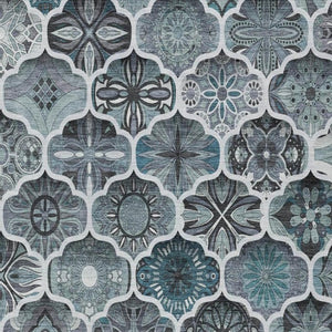 8x10 Pewter Gray Ogee Polyester Area Rug Stain Resistant Indoor Outdoor Use