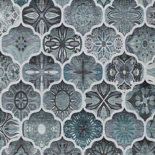 8x10 Pewter Gray Ogee Polyester Area Rug Stain Resistant Indoor Outdoor Use