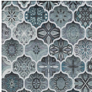 8x10 Pewter Gray Ogee Polyester Area Rug Stain Resistant Indoor Outdoor Use