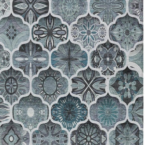 8x10 Pewter Gray Ogee Polyester Area Rug Stain Resistant Indoor Outdoor Use