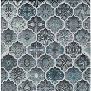 8x10 Pewter Gray Ogee Polyester Area Rug Stain Resistant Indoor Outdoor Use