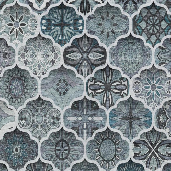 8x10 Pewter Gray Ogee Polyester Area Rug Stain Resistant Indoor Outdoor Use