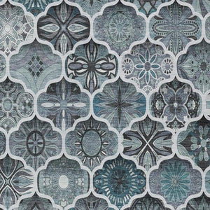 8x10 Pewter Gray Ogee Polyester Area Rug Stain Resistant Indoor Outdoor Use