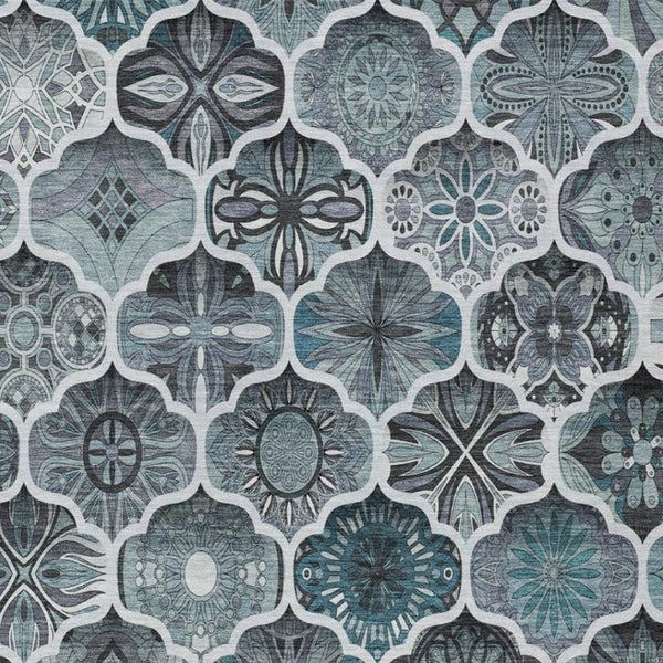 8x10 Pewter Gray Ogee Polyester Area Rug Stain Resistant Indoor Outdoor Use