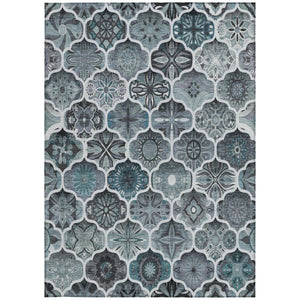 10x14 Pewter Gray Ogee Polyester Area Rug Stain Resistant for Indoor Outdoor Use