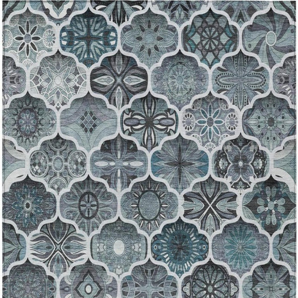 10x14 Pewter Gray Ogee Polyester Area Rug Stain Resistant for Indoor Outdoor Use