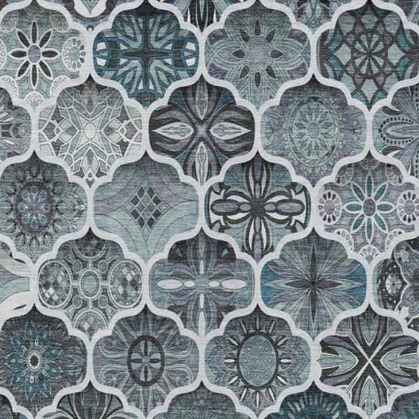10x14 Pewter Gray Ogee Polyester Area Rug Stain Resistant for Indoor Outdoor Use