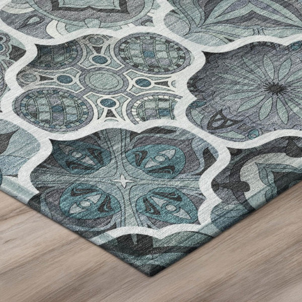 10x14 Pewter Gray Ogee Polyester Area Rug Stain Resistant for Indoor Outdoor Use