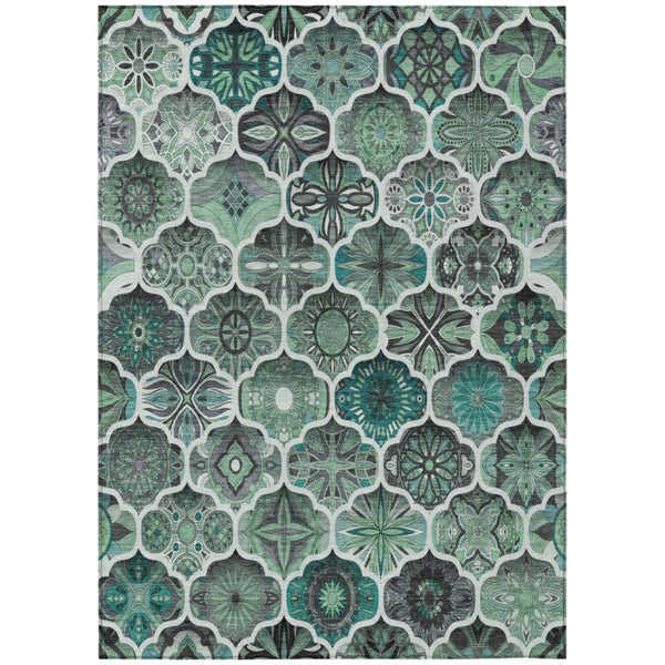 HomeRoots 5 X 8 Blue Teal Ogee Polyester Area Rug Washable Stain Resistant Indoor Outdoor 746249