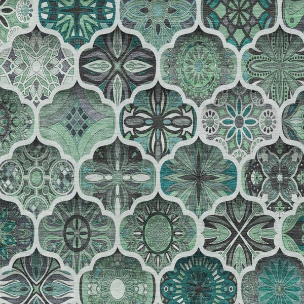 5 X 8 Blue Teal Ogee Polyester Area Rug Washable Stain Resistant Indoor Outdoor