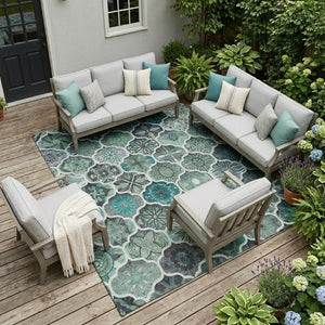 8x10 Ogee Polyester Area Rug Washable Stain Resistant for Patio or Living Room